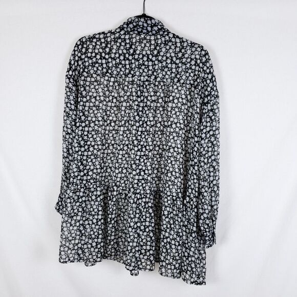 H&M Womens 6 Button-Up Shirt Sheer Tunic Ruffles Floral Long Sleeve Oversized - Picture 5 of 11